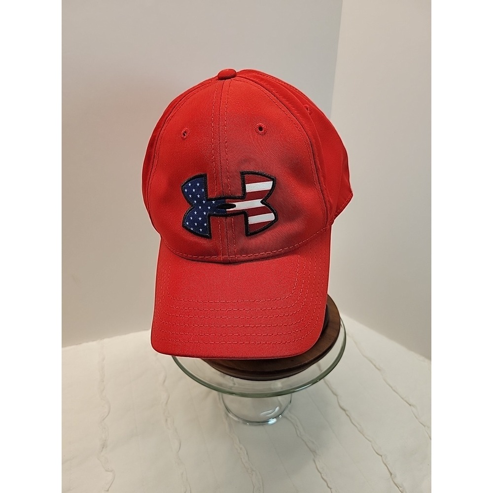Under Armour Red USA Flag Logo Hat UA Heatgear Cap